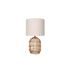 LAMP TABLE-RATTAN CAGE-CREAM FABRIC SHADE