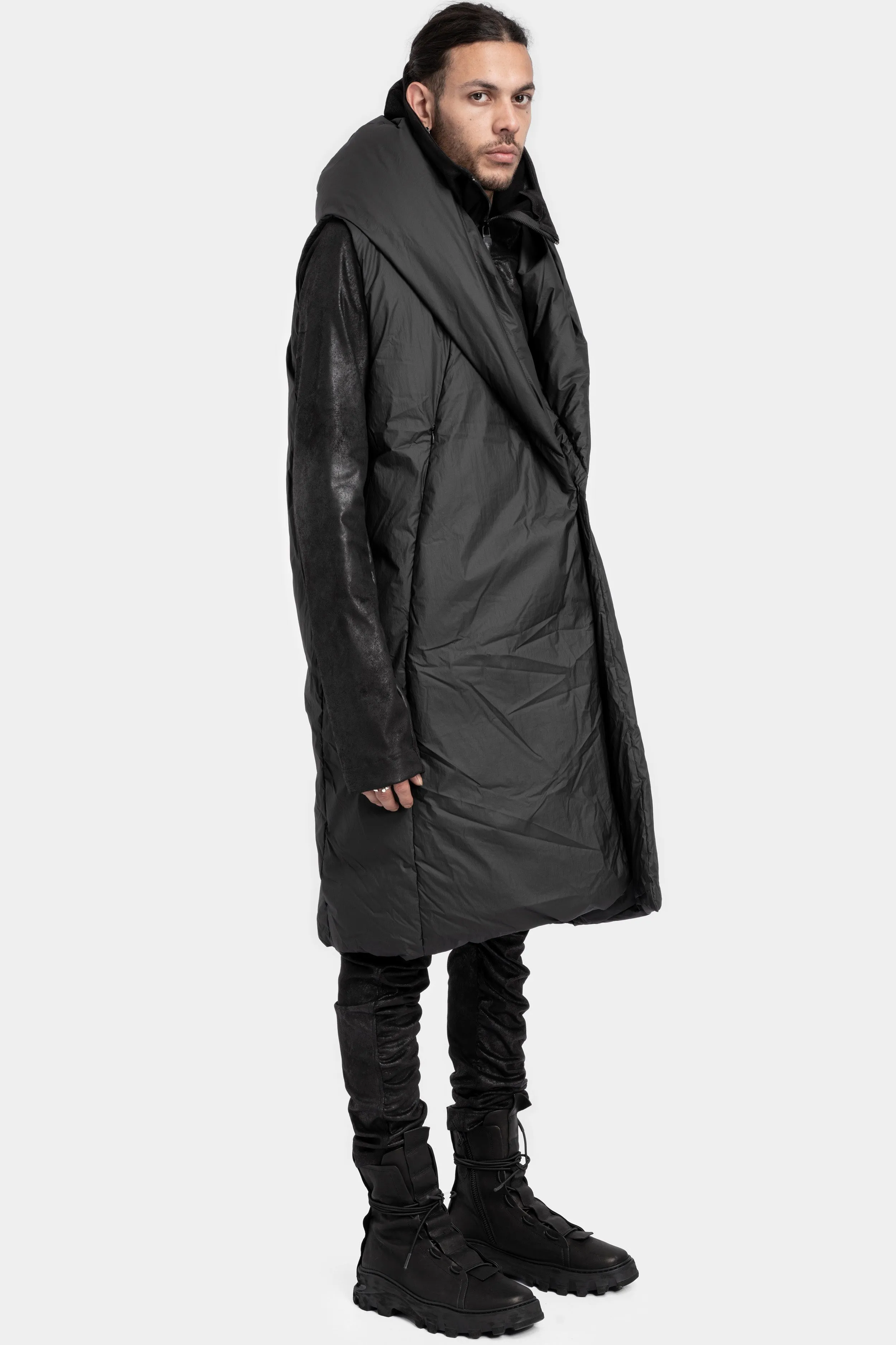 Long hooded down vest