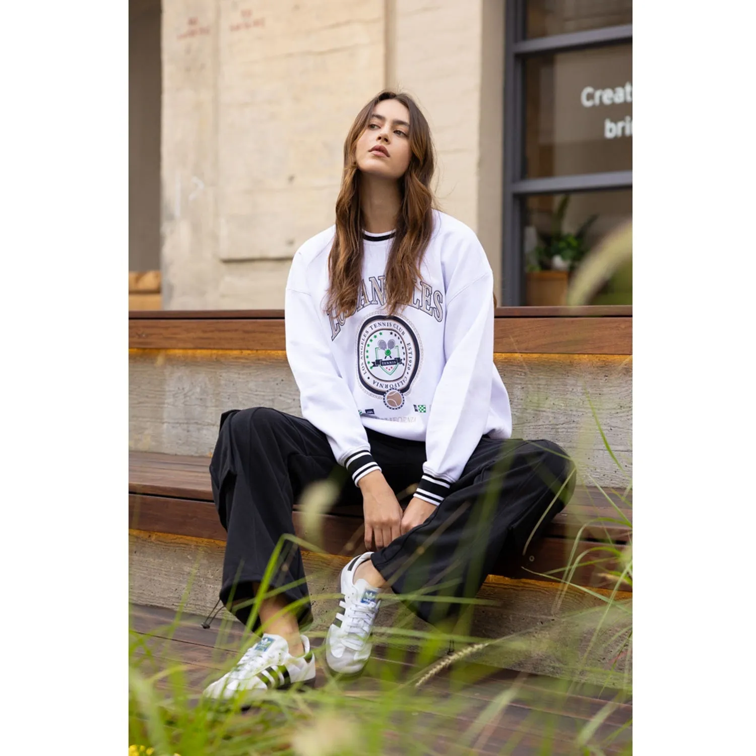 Los Angeles Print Crewneck Sweatshirt - White