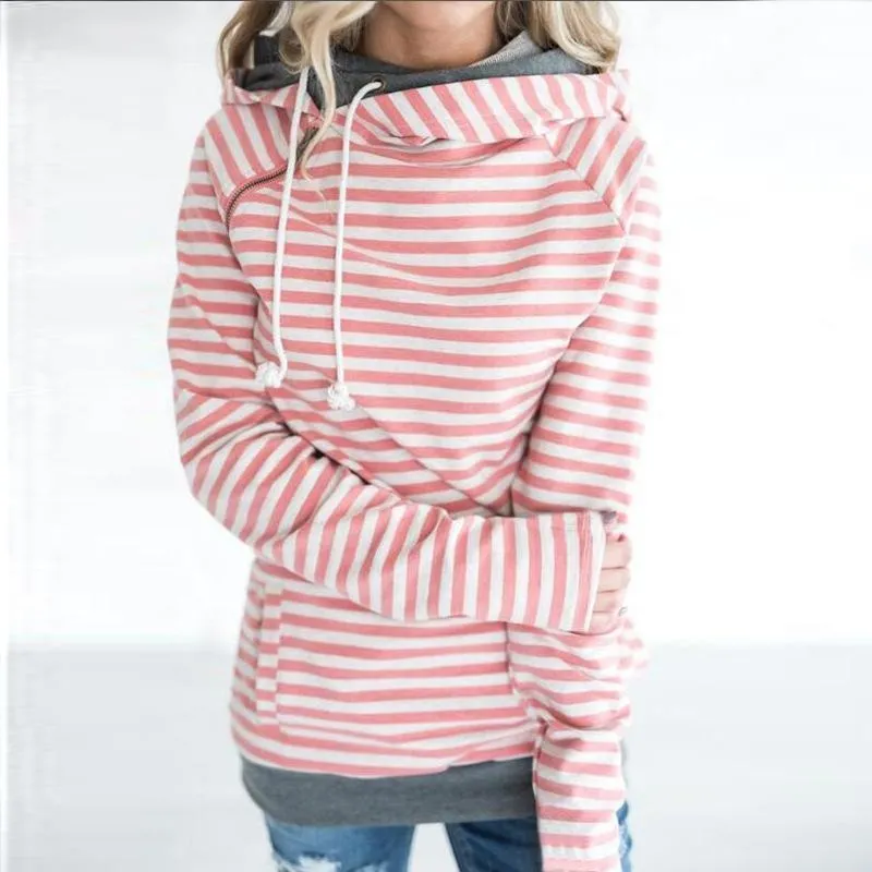 Lossky Double Hooded Striped Drawstring Hoodie