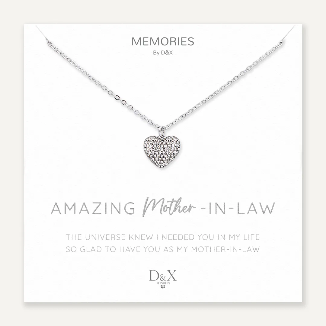 Memories: "AMAZING MOTHER-IN-LAW" | Heart Necklace | White Gold-Plated