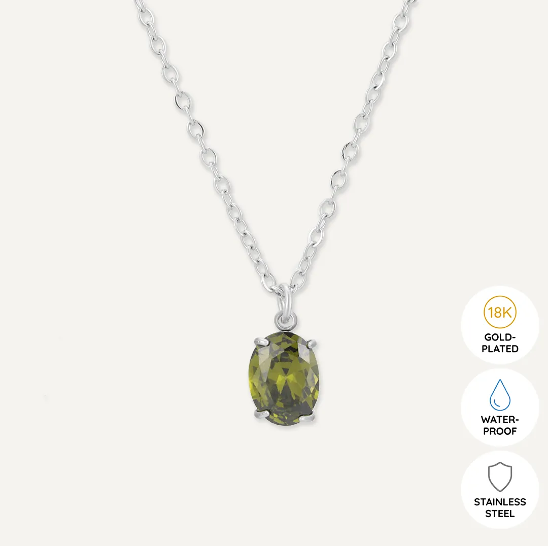 Memories: "AUGUST" | Peridot Necklace | White Gold-Plated