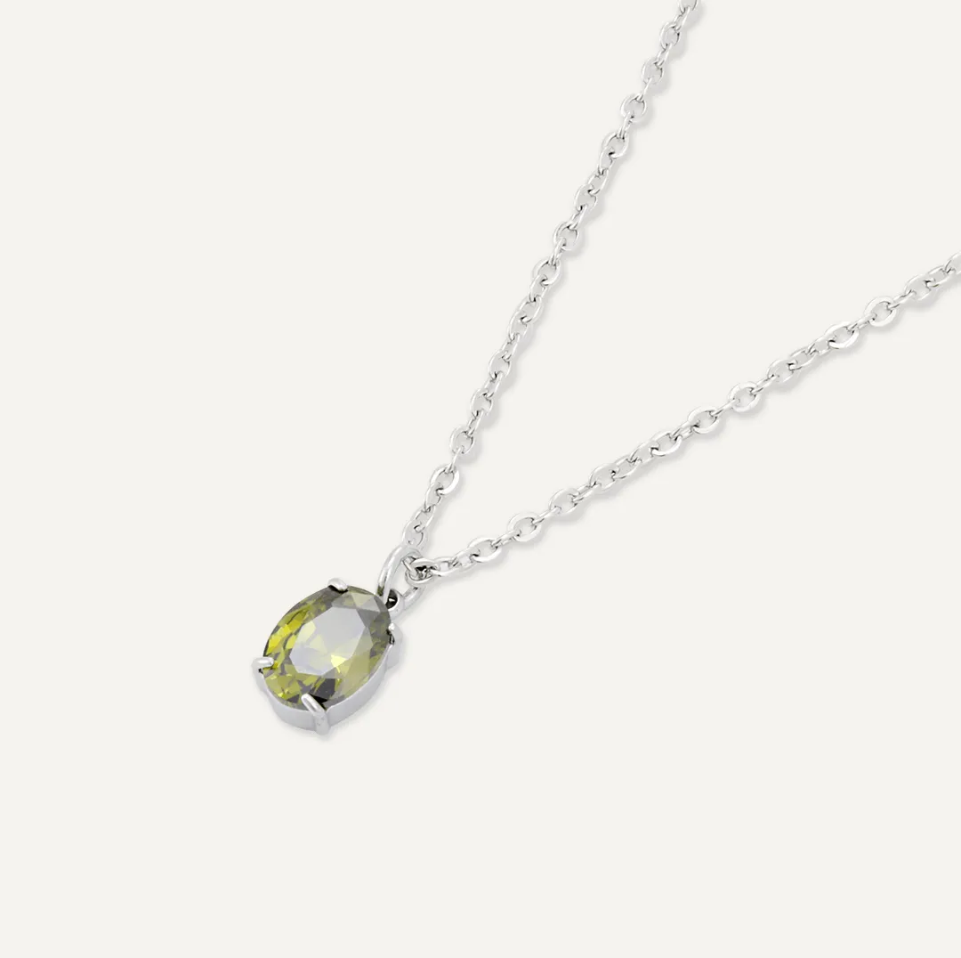 Memories: "AUGUST" | Peridot Necklace | White Gold-Plated