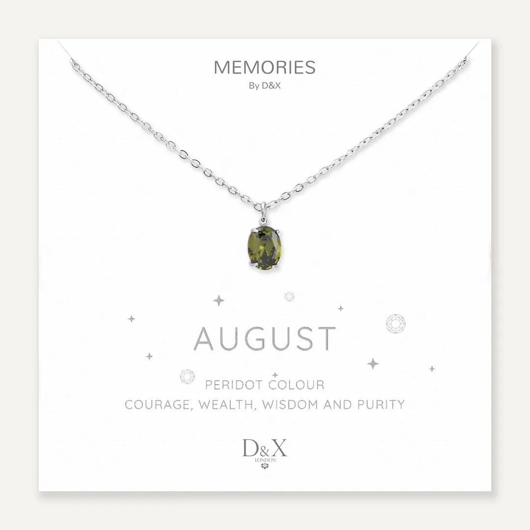 Memories: "AUGUST" | Peridot Necklace | White Gold-Plated