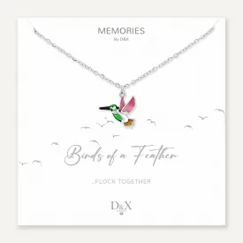 Memories: "BIRDS OF A FEATHER…" | Bird Necklace | White Gold-Plated | Multi-Colour