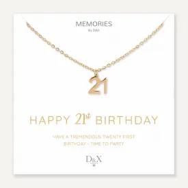 Memories: "HAPPY 21ST BIRTHDAY" | Number 21 Necklace | 18K Gold-Plated