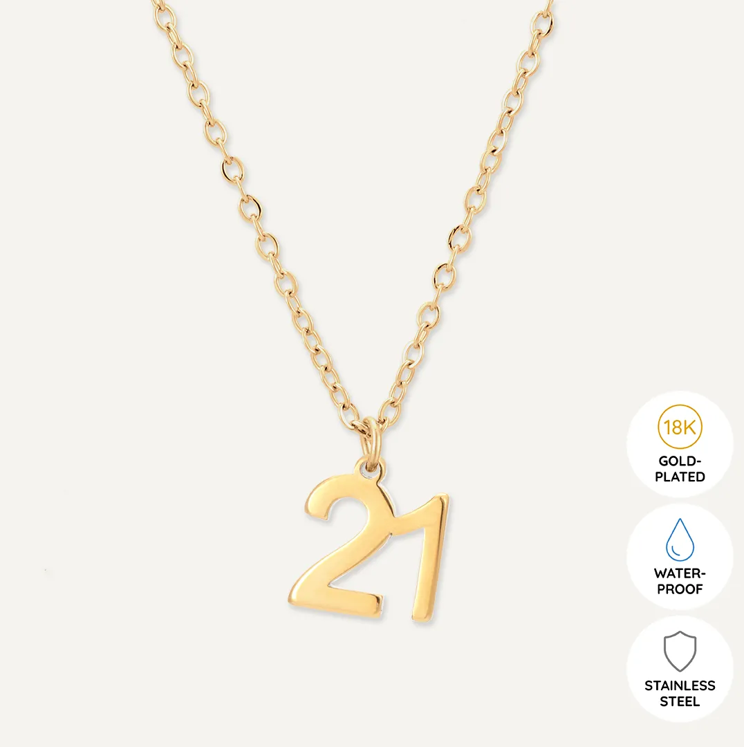 Memories: "HAPPY 21ST BIRTHDAY" | Number 21 Necklace | 18K Gold-Plated