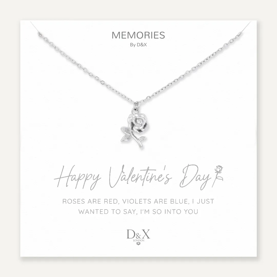 Memories: "HAPPY VALENTINE'S DAY" | Rose Necklace | White Gold-Plated