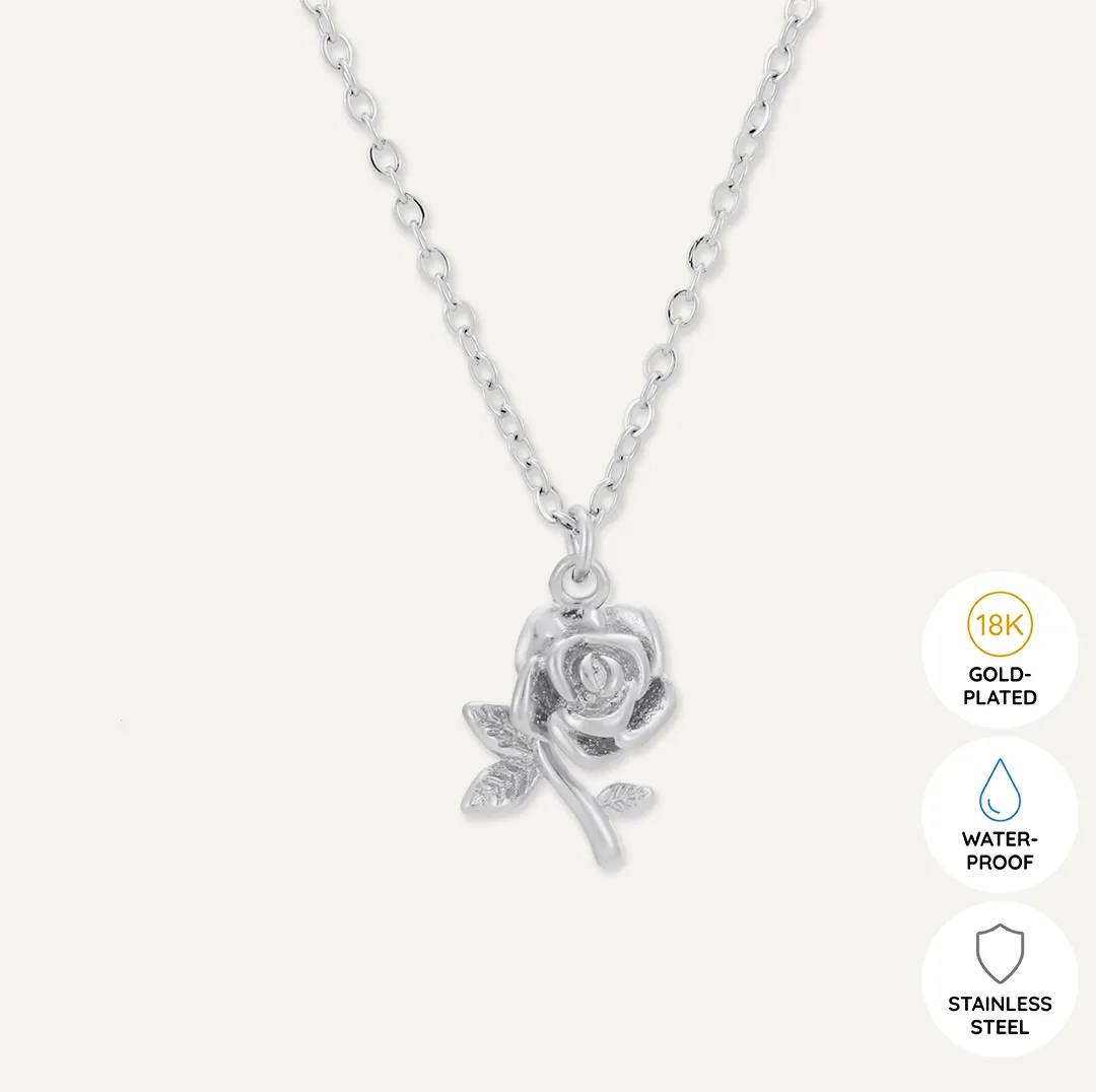 Memories: "HAPPY VALENTINE'S DAY" | Rose Necklace | White Gold-Plated