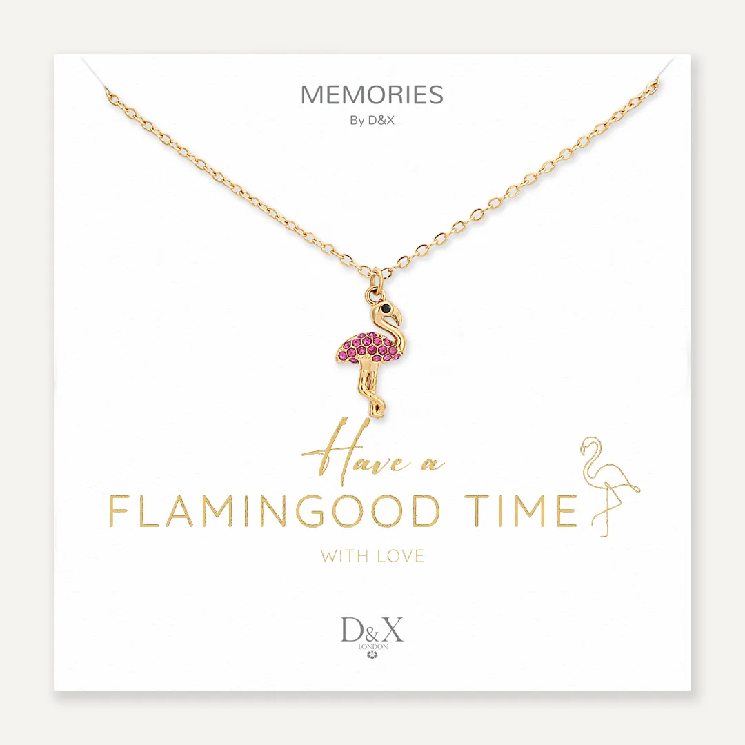 Memories: "HAVE A FLAMINGOOD TIME" | Flamingo Necklace | 18K Gold-Plated