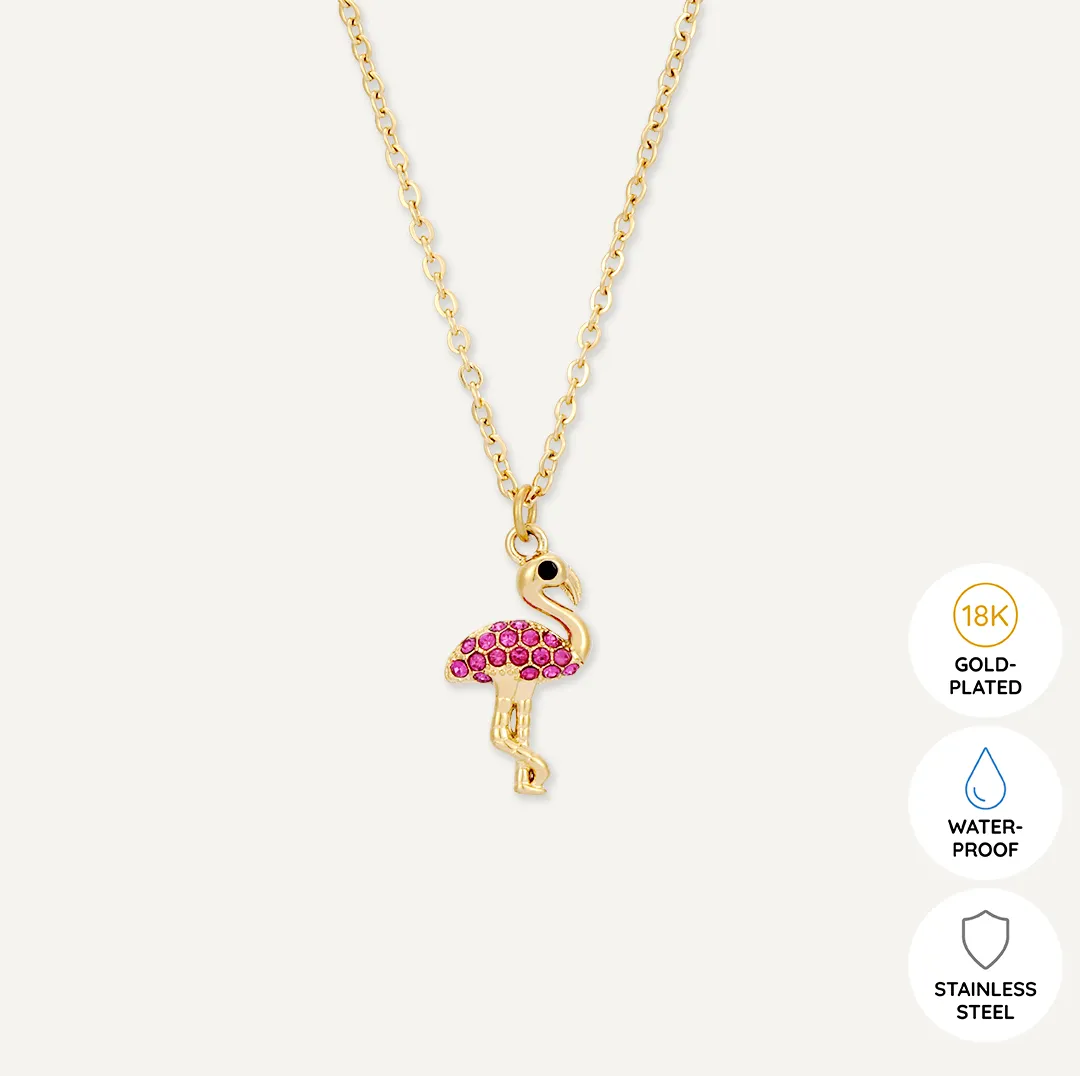 Memories: "HAVE A FLAMINGOOD TIME" | Flamingo Necklace | 18K Gold-Plated