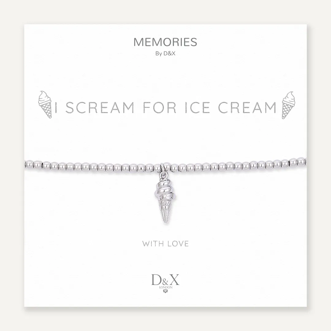 Memories: "I SCREAM FOR ICE CREAM" | Ice Cream Cone Bracelet | White Gold-Plated