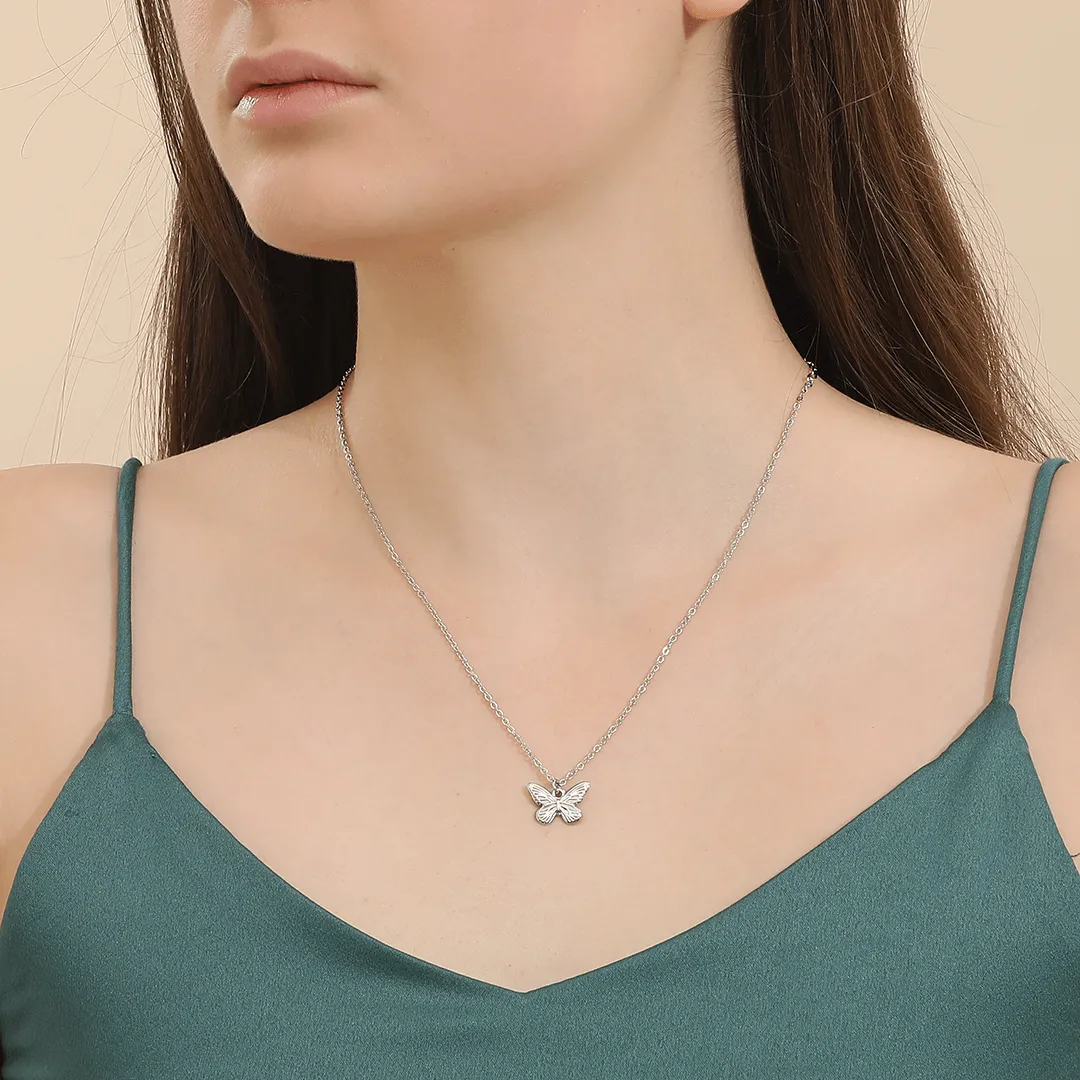 Memories: "LOVE IS LIKE A BUTTERFLY" | Butterfly Necklace | White Gold-Plated