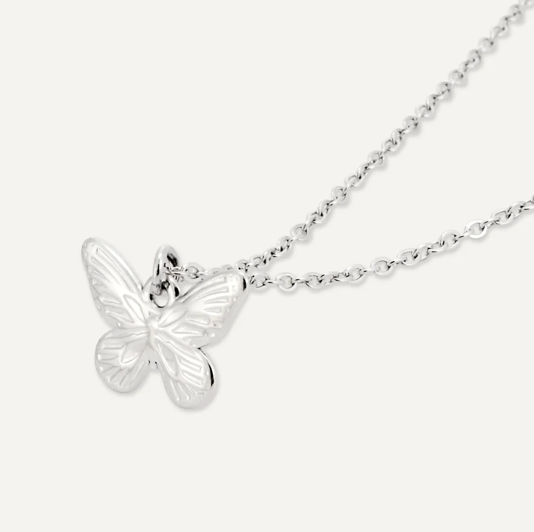 Memories: "LOVE IS LIKE A BUTTERFLY" | Butterfly Necklace | White Gold-Plated