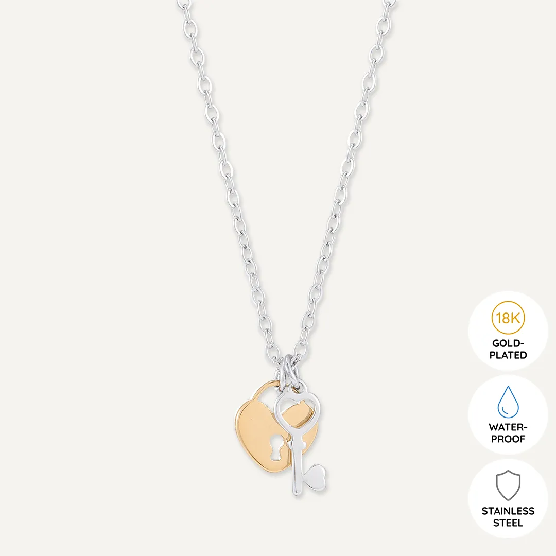 Memories: "LOVE LOCKED" | Lock and Key Necklace | White Gold & 18K Gold-Plated