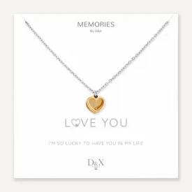 Memories: "LOVE YOU" | Heart Necklace | White Gold & 18K Gold-Plated