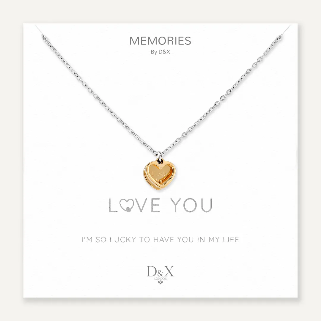 Memories: "LOVE YOU" | Heart Necklace | White Gold & 18K Gold-Plated