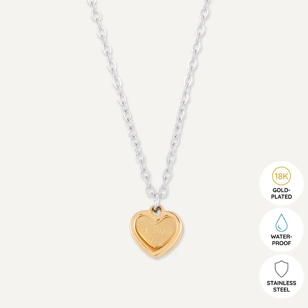 Memories: "LOVE YOU" | Heart Necklace | White Gold & 18K Gold-Plated