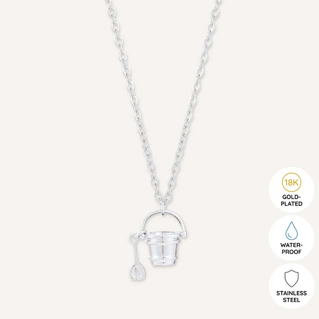 Memories: "SANDCASTLE PRINCESS" | Sand Bucket Necklace | White Gold-Plated