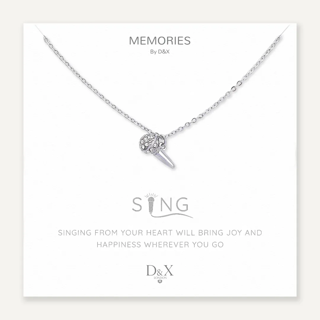 Memories: "SING" | Singing Mic Necklace | White Gold-Plated