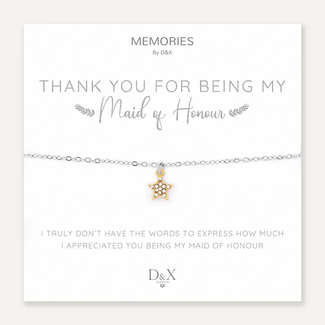 Memories: "THANK YOU FOR BEING MY MAID OF HONOUR" | Star Bracelet | White Gold & 18K Gold-Plated