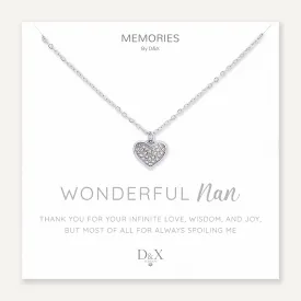 Memories: "WONDERFUL NAN" | Heart Necklace | White Gold-Plated