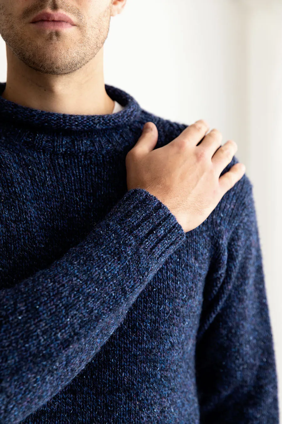 Mens Chunky Roll Neck Jumper - Blue Marl