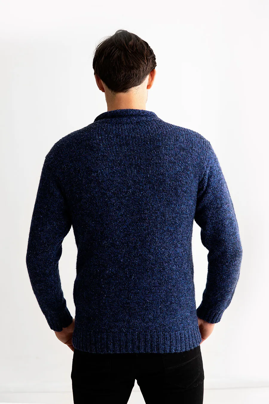 Mens Chunky Roll Neck Jumper - Blue Marl