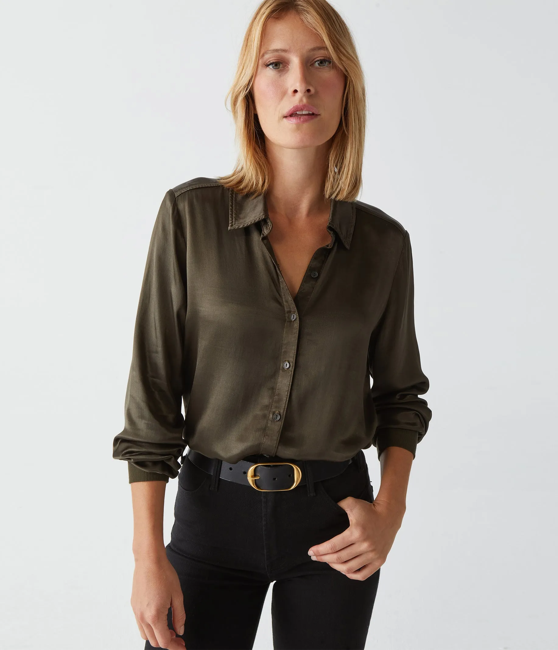 Meredith Satin Button Down Shirt