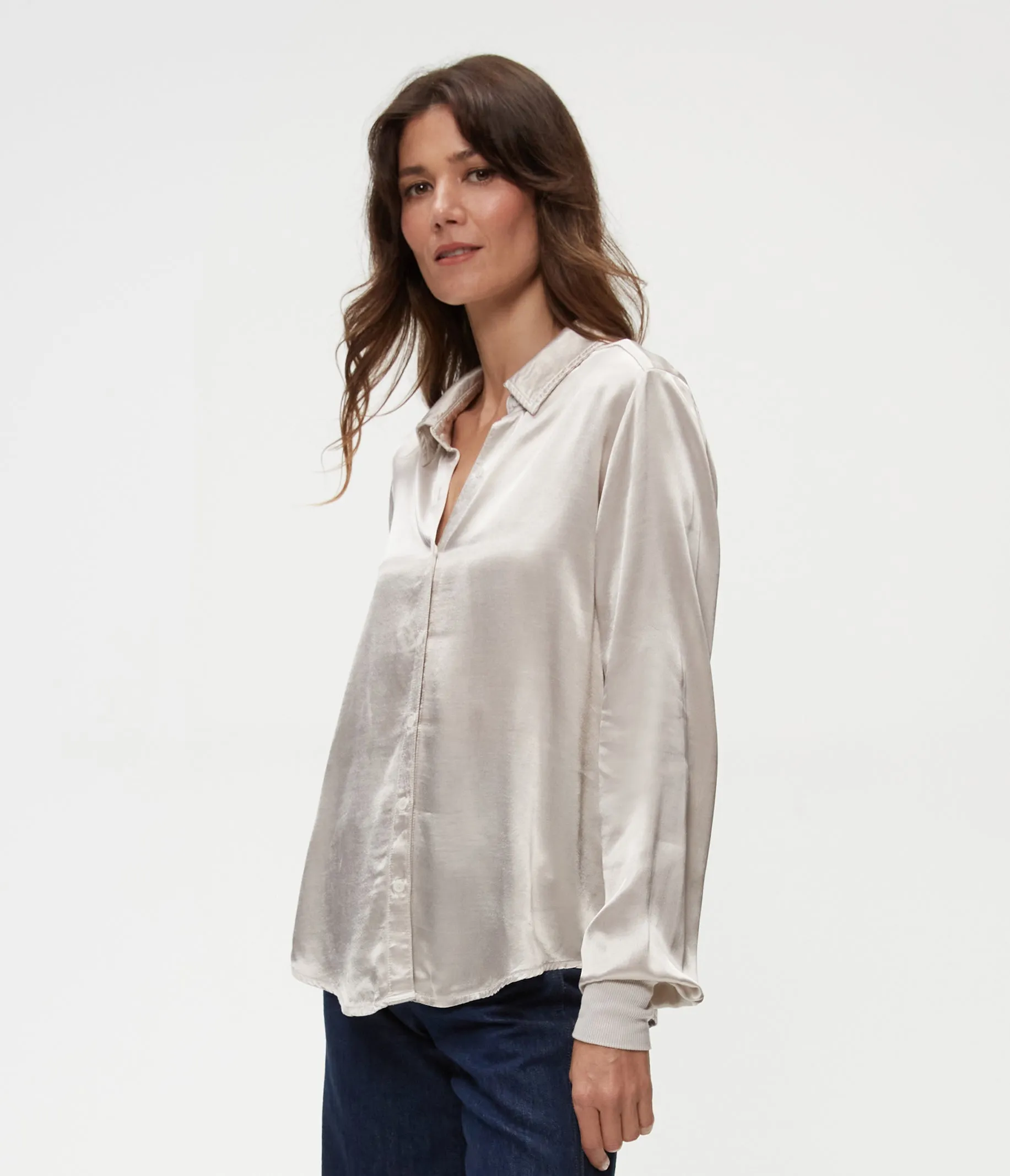 Meredith Satin Button Down Shirt