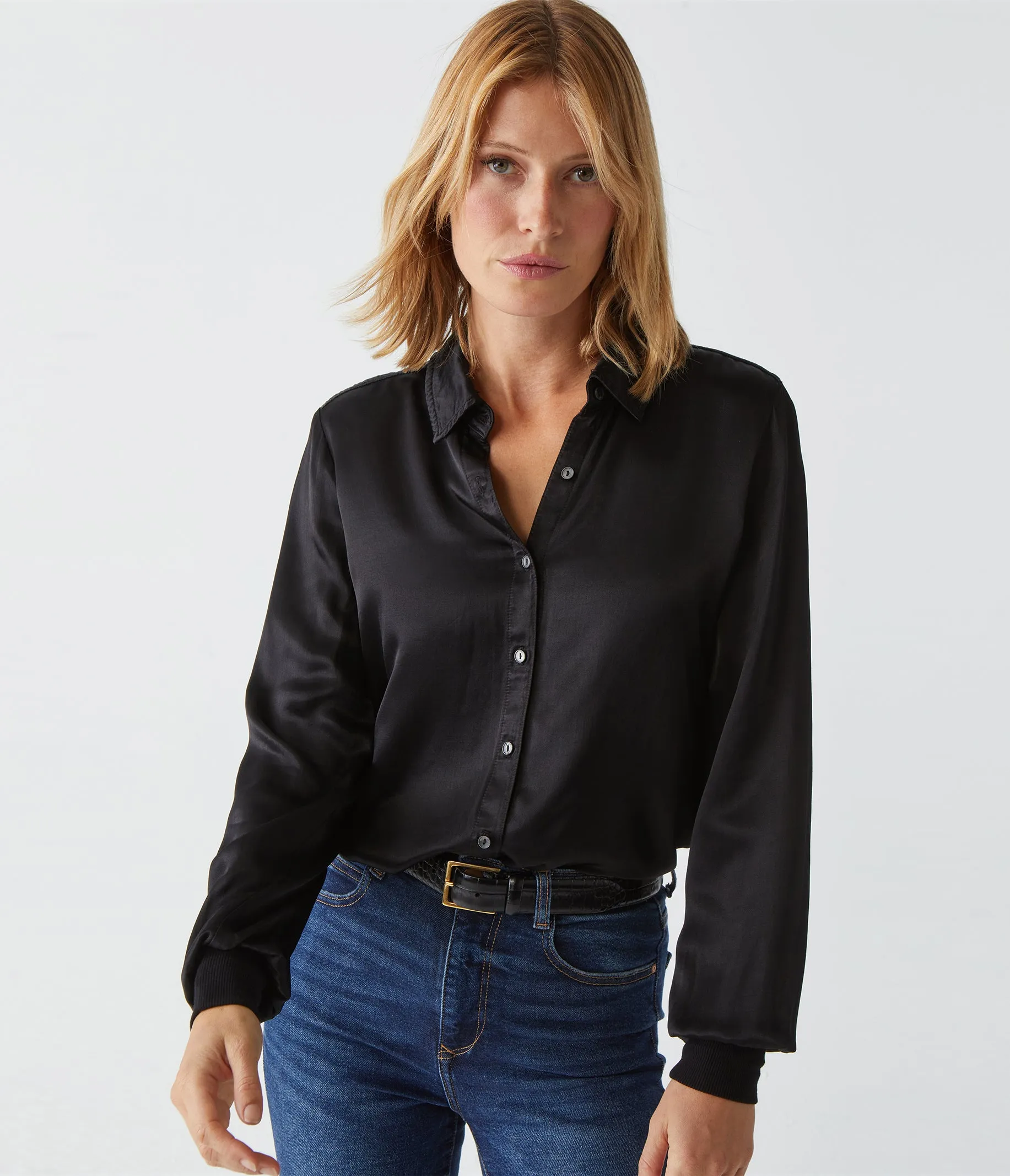 Meredith Satin Button Down Shirt