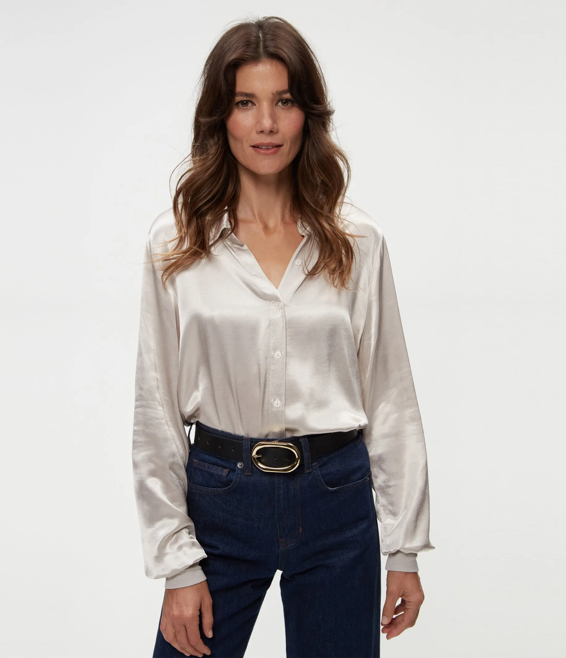 Meredith Satin Button Down Shirt