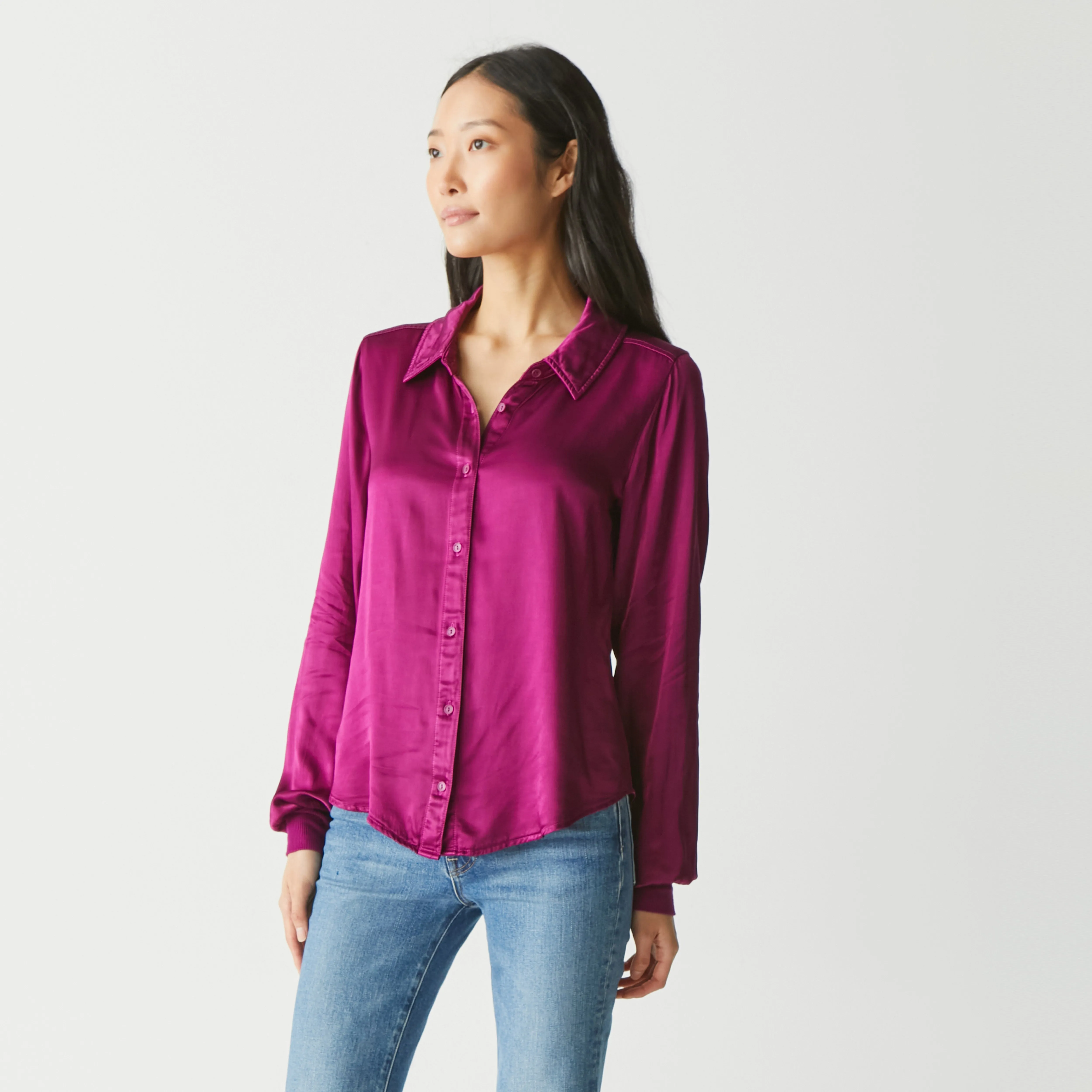 Meredith Satin Button Down Shirt