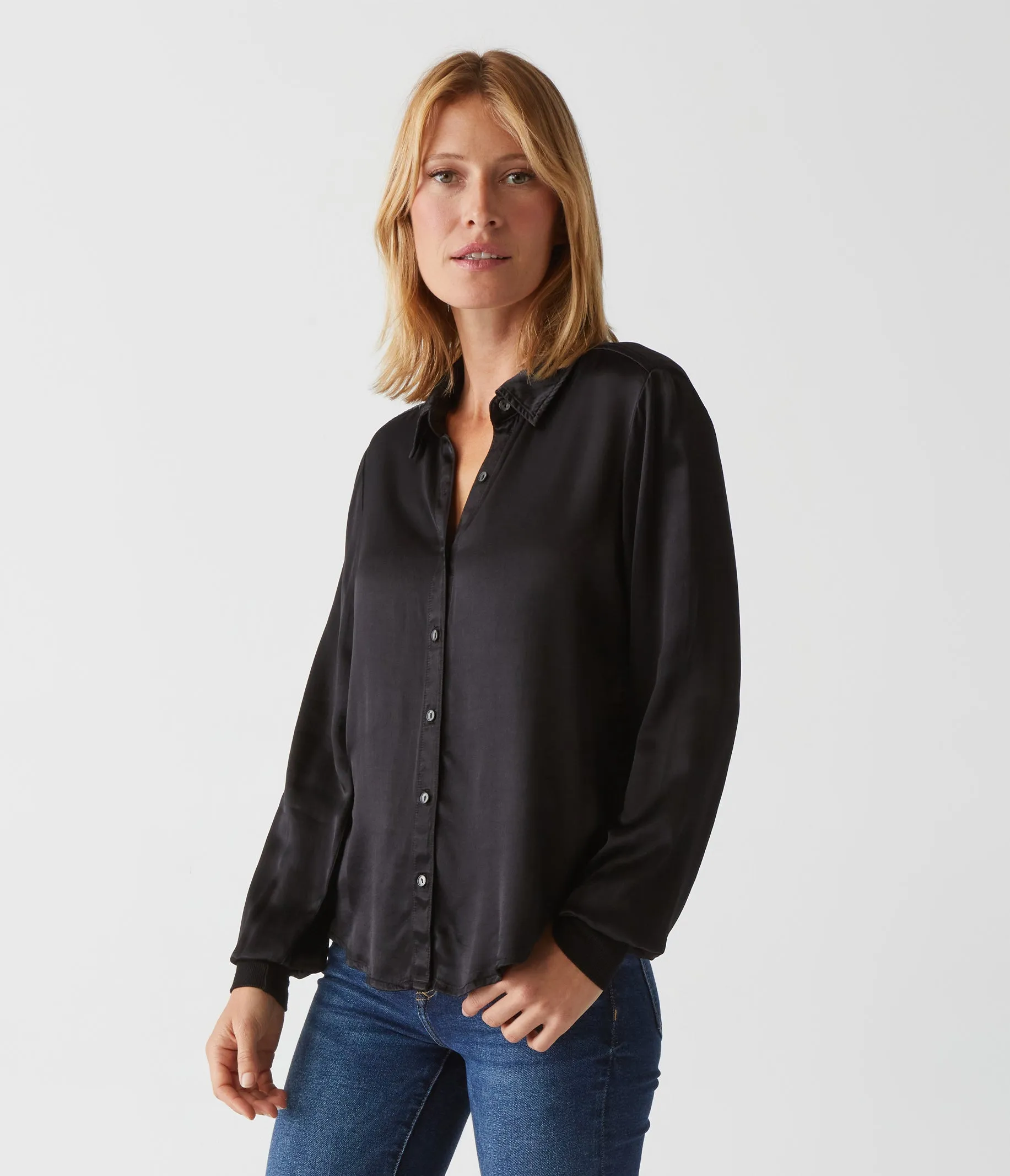 Meredith Satin Button Down Shirt