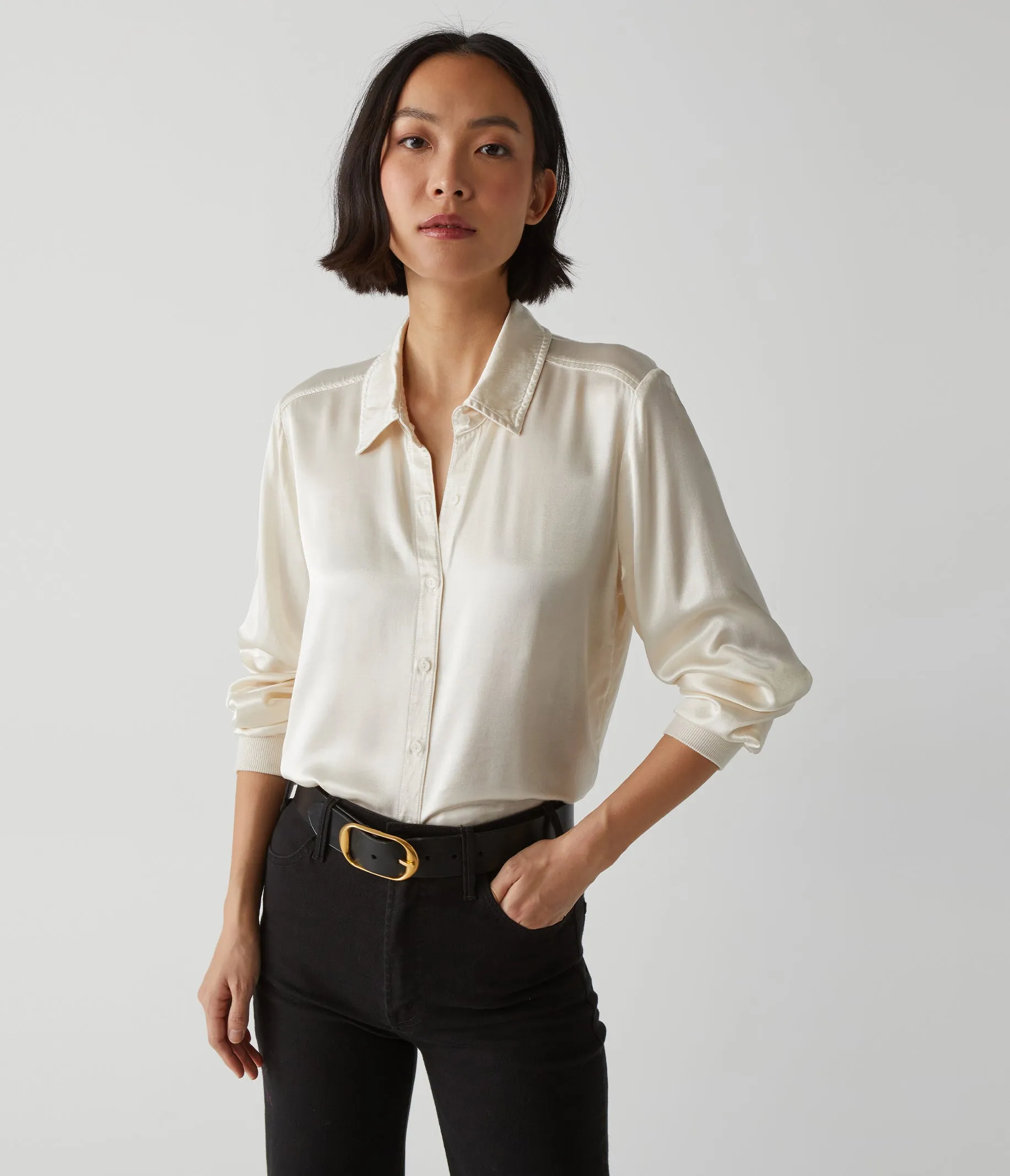 Meredith Satin Button Down Shirt