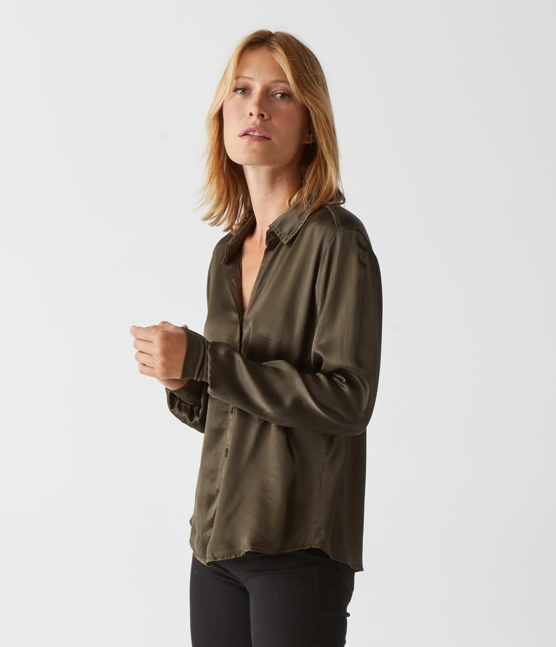 Meredith Satin Button Down Shirt