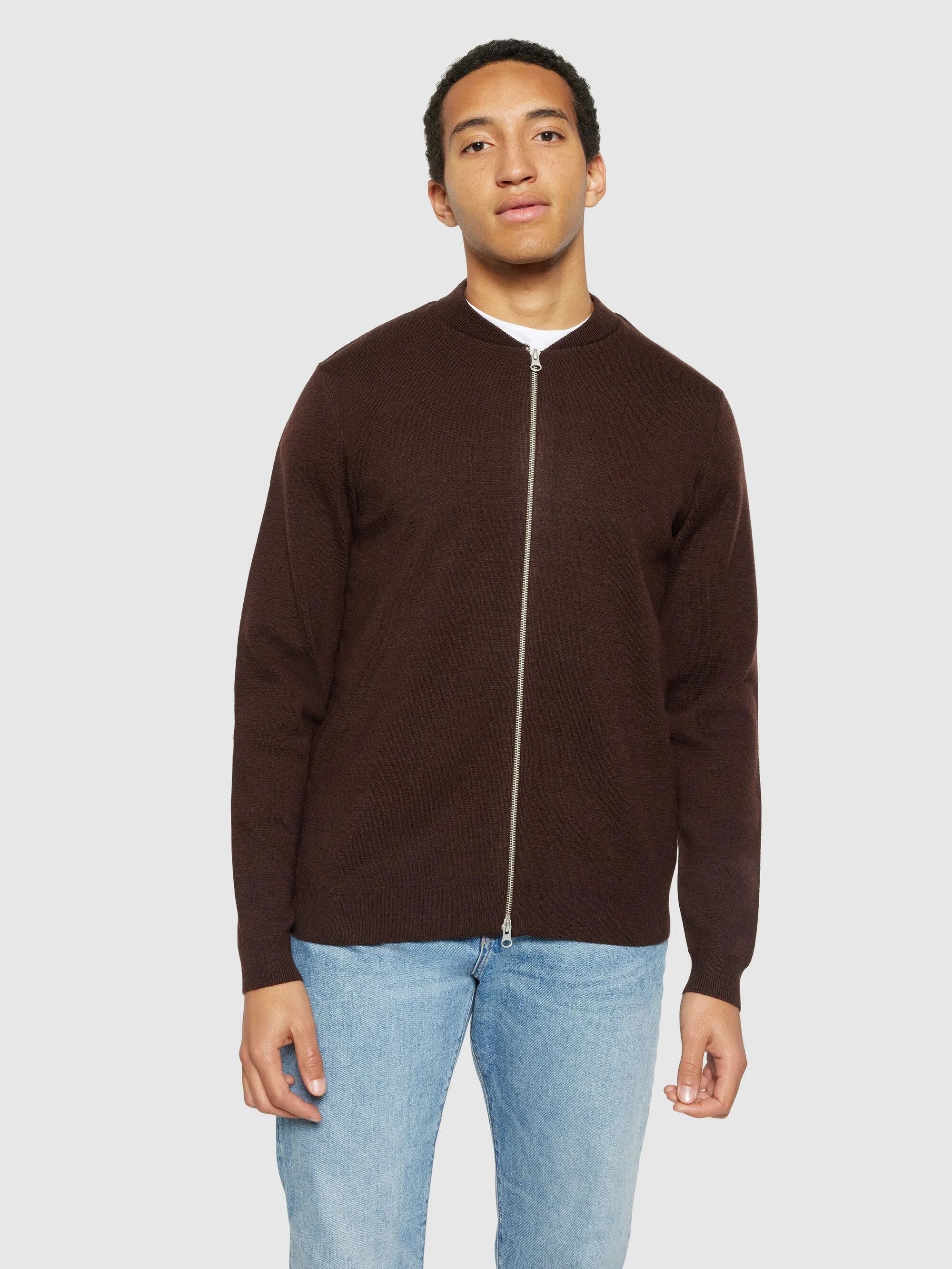 Merino zip cardigan - RWS - Demitasse (brown)