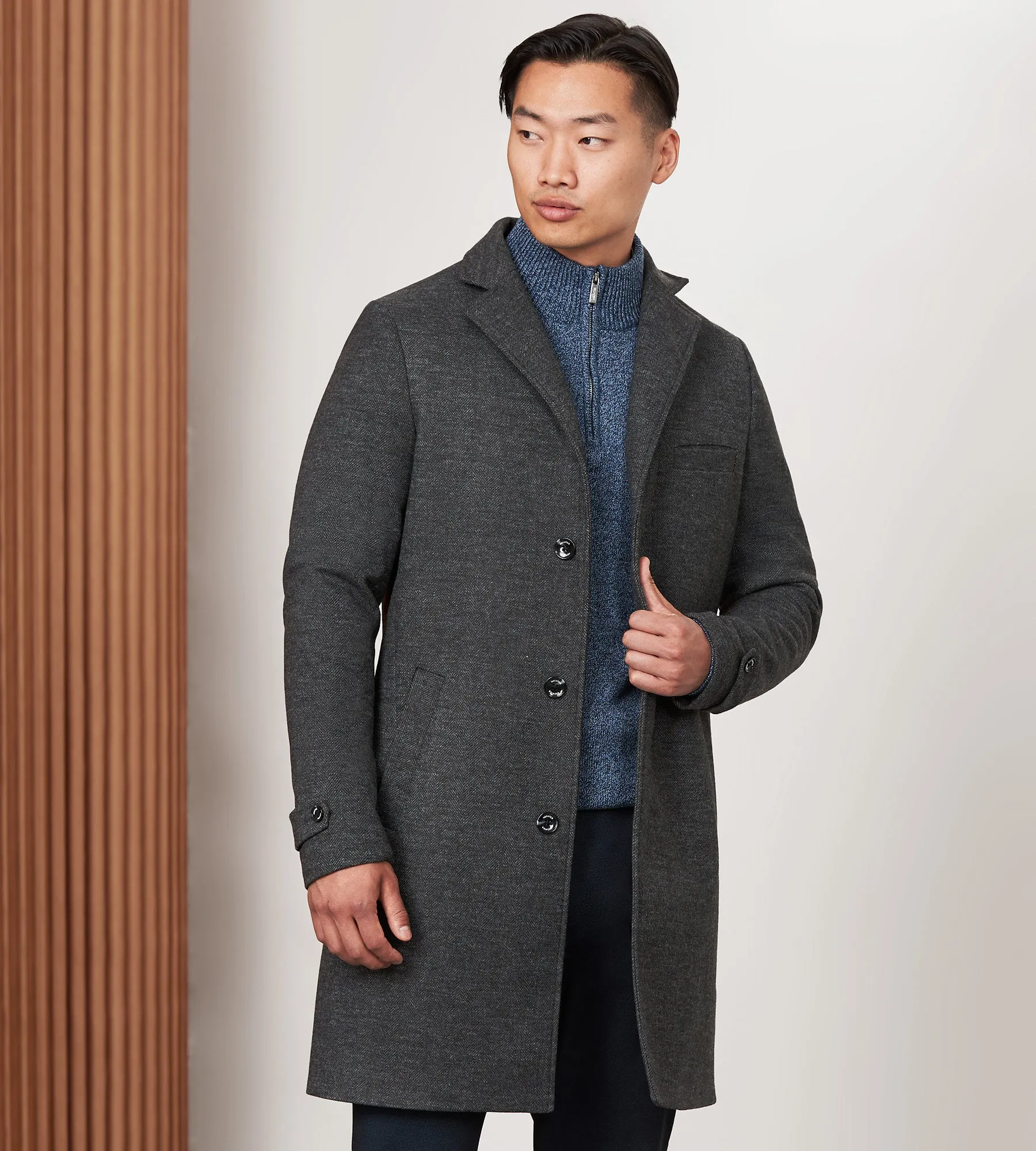 Modern Fit 4-Way Stretch Wool Coat with Removable Hood