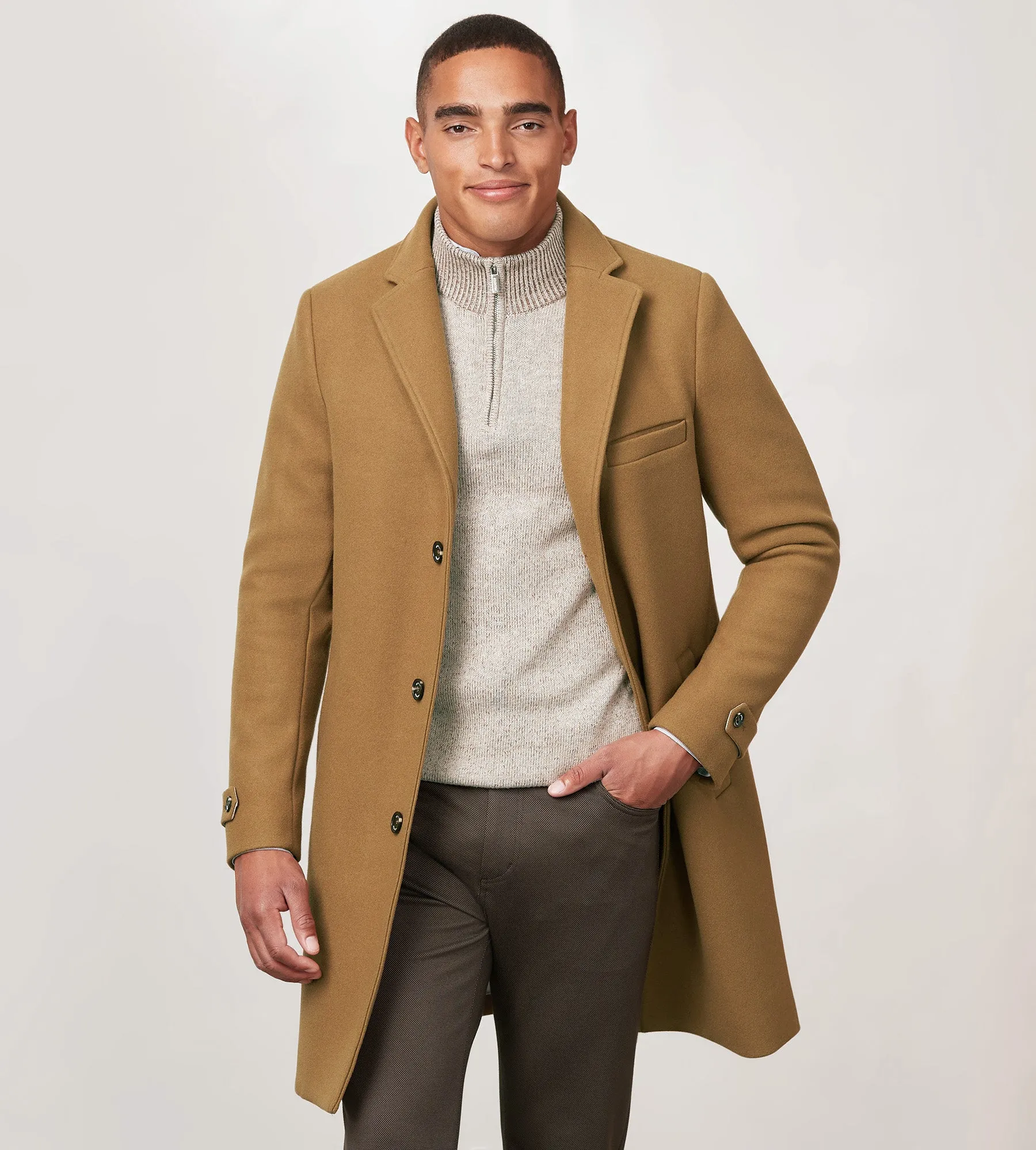 Modern Fit 4-Way Stretch Wool Coat with Removable Hood