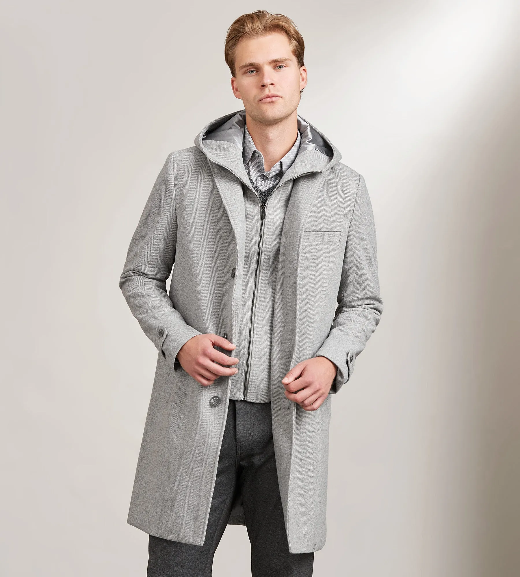 Modern Fit 4-Way Stretch Wool Coat with Removable Hood