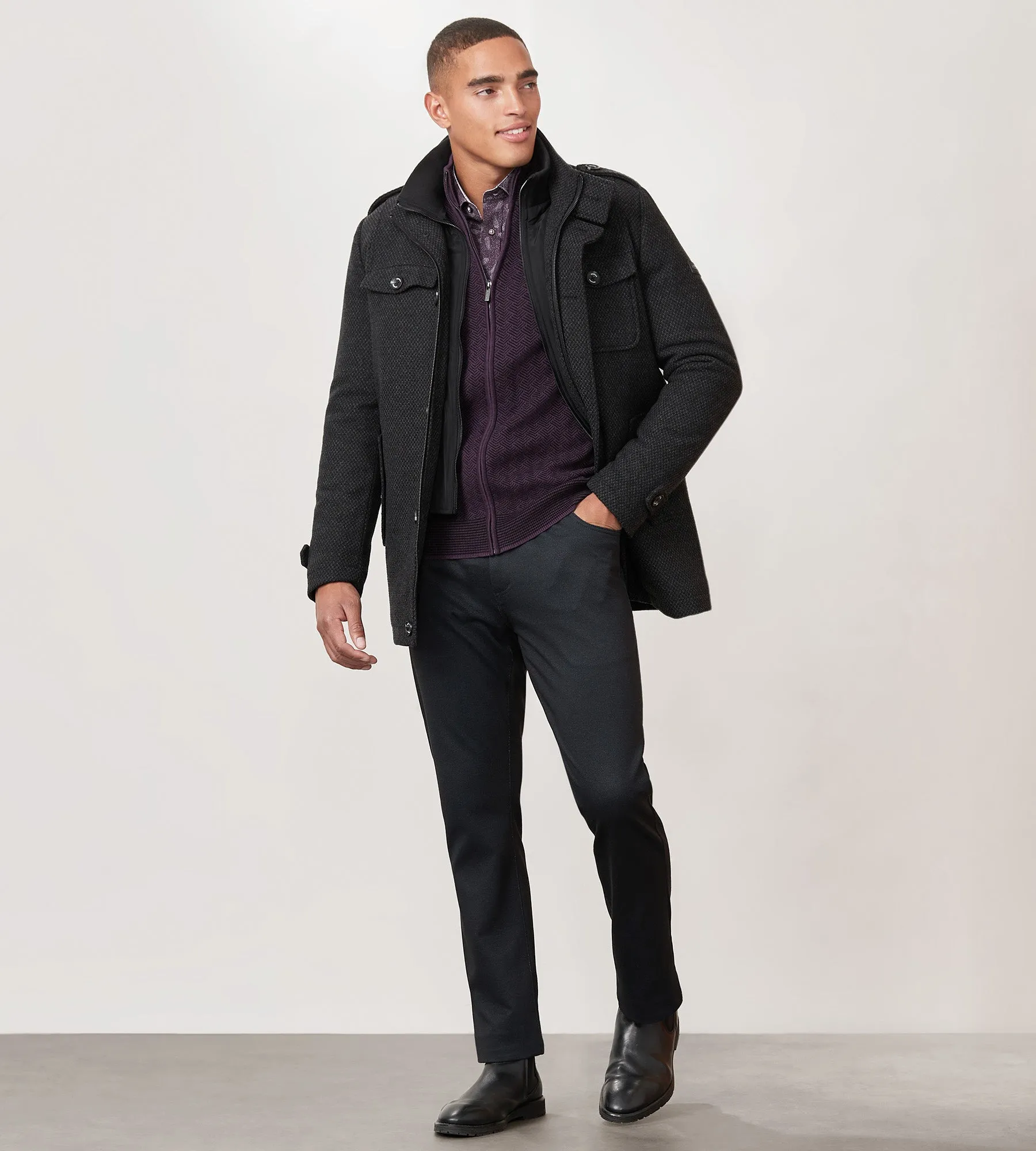 Modern Fit Mid-Length Field Coat with Bib