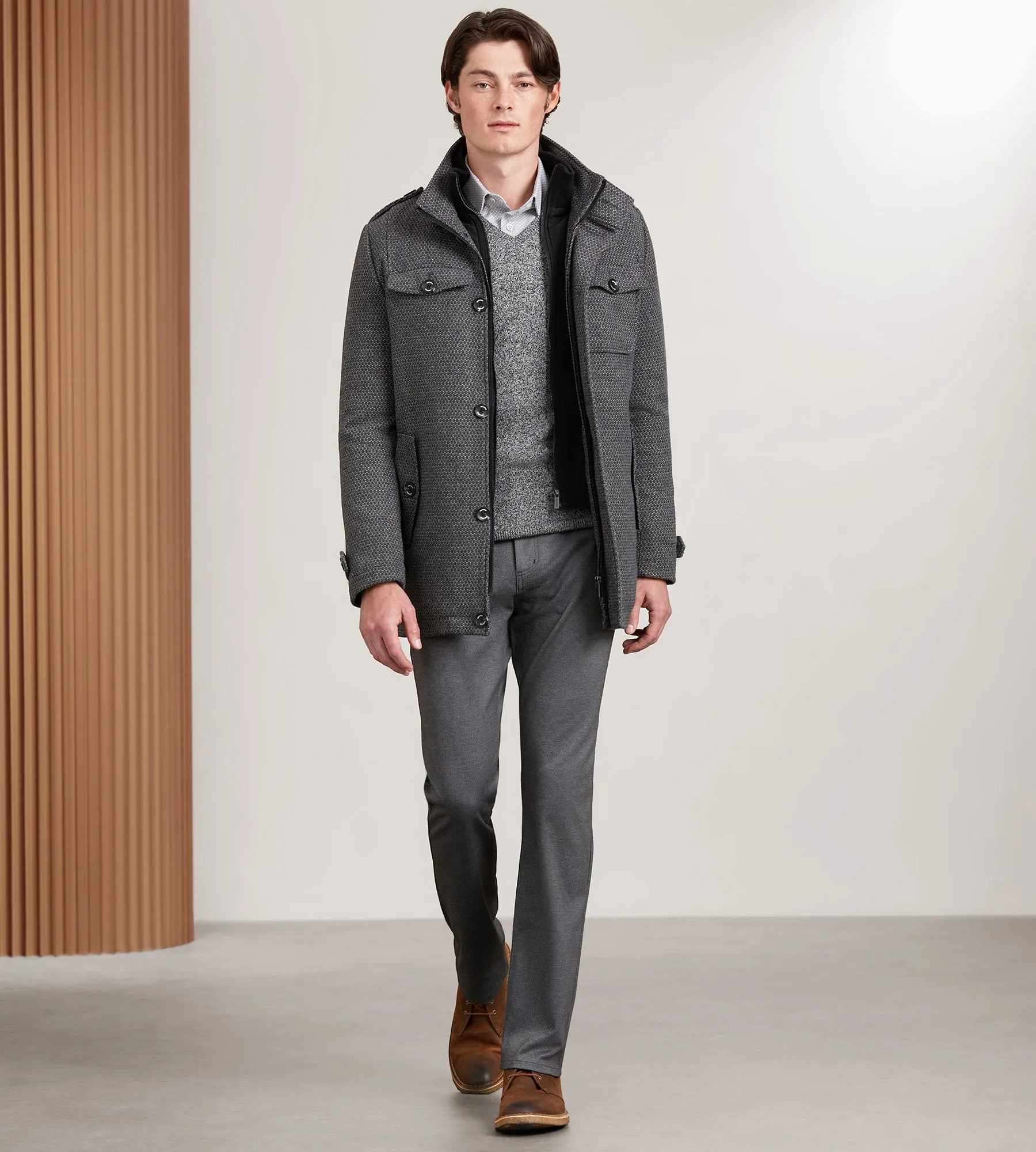 Modern Fit Mid-Length Field Coat with Bib