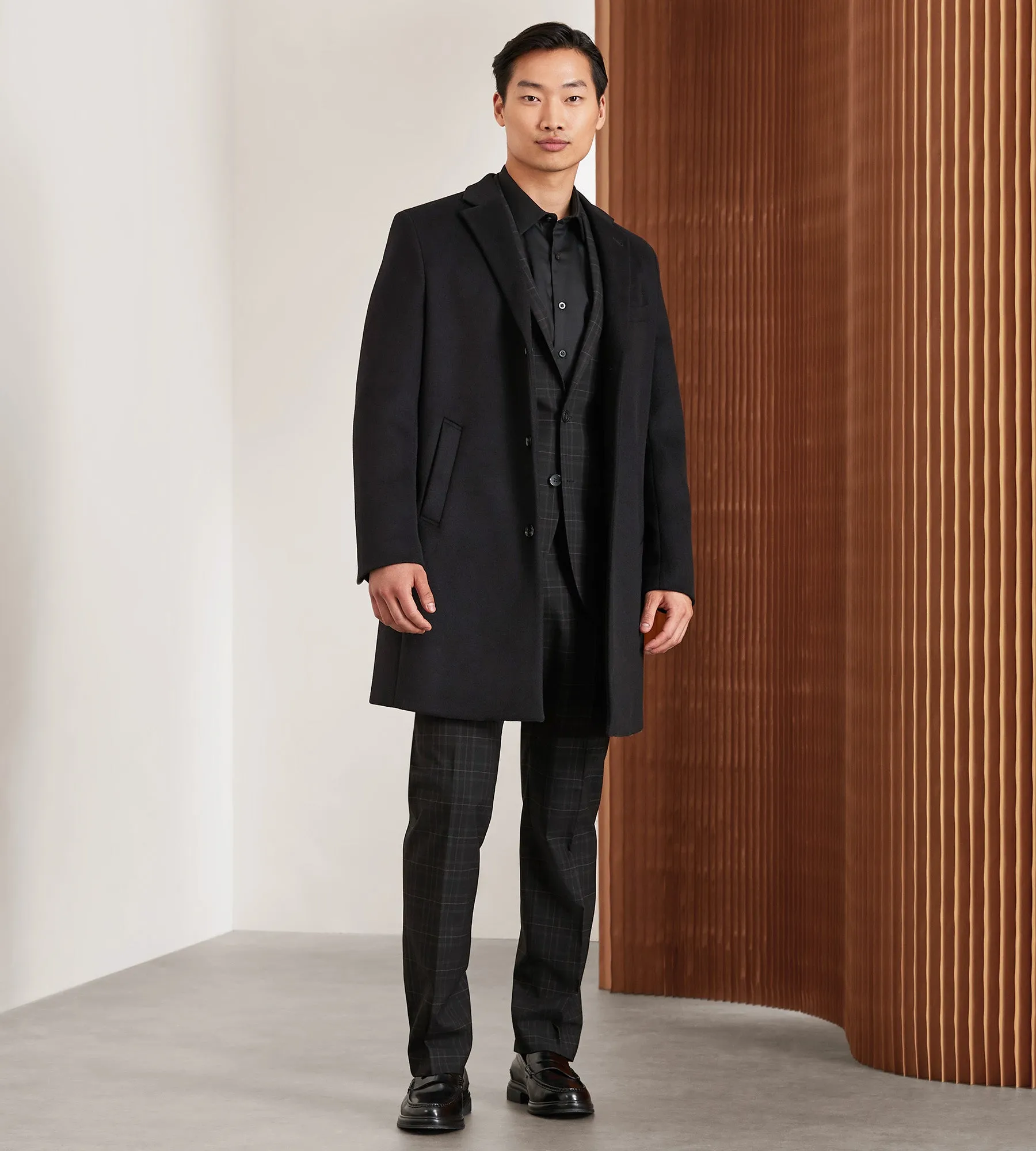 Modern Fit Water-Resistant Long Wool Coat