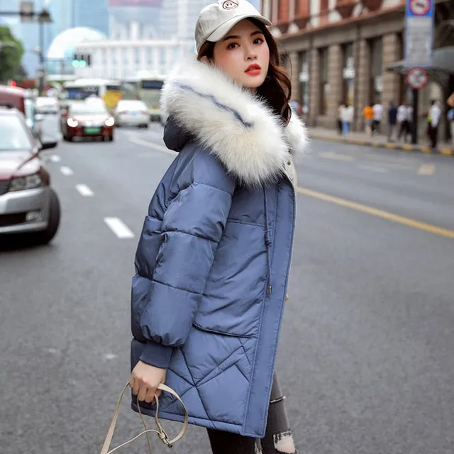 New Arrival Parkas Fashion Coats Women Winter Sweater Fur Collar Hood Warm Cotton Coat Women Clothes