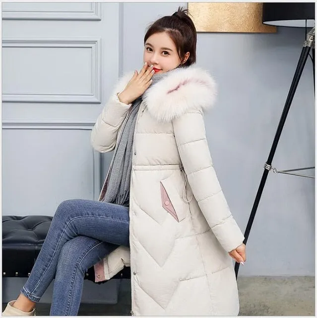 New Arrival Parkas Fashion Coats Women Winter Sweater Fur Collar Hood Warm Cotton Coat Women Clothes