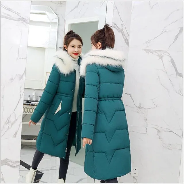 New Arrival Parkas Fashion Coats Women Winter Sweater Fur Collar Hood Warm Cotton Coat Women Clothes