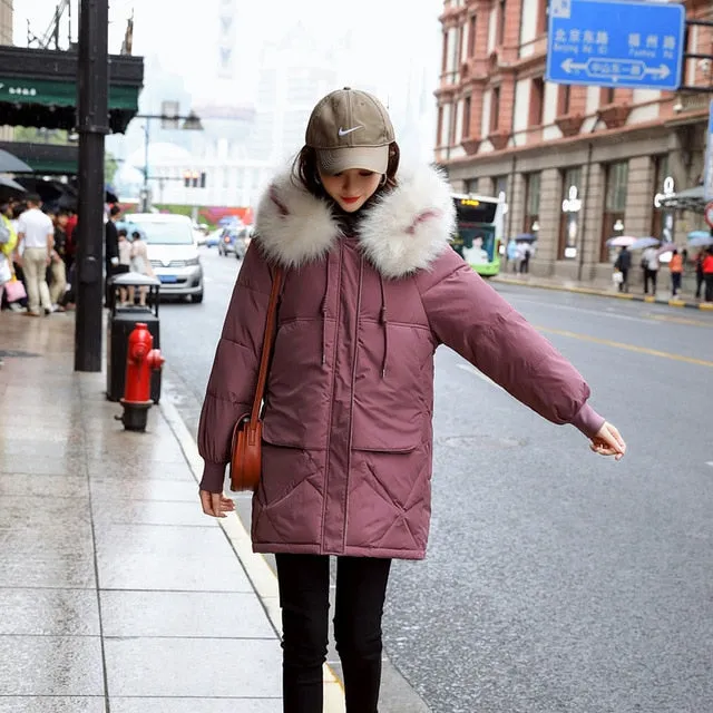 New Arrival Parkas Fashion Coats Women Winter Sweater Fur Collar Hood Warm Cotton Coat Women Clothes