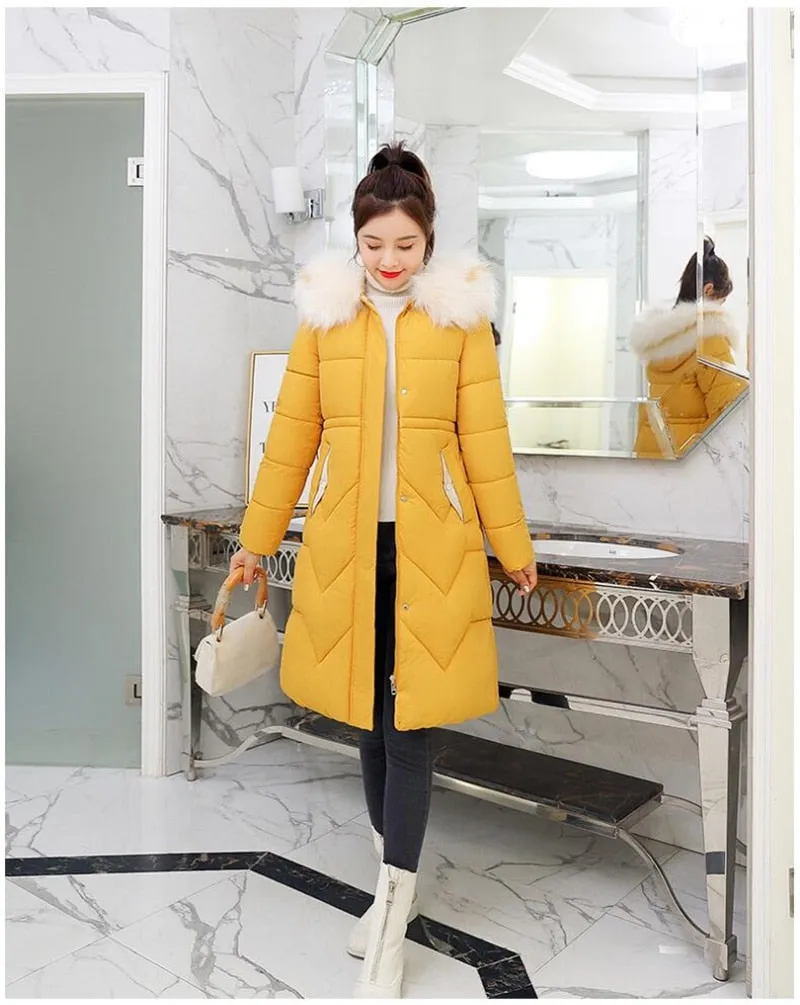 New Arrival Parkas Fashion Coats Women Winter Sweater Fur Collar Hood Warm Cotton Coat Women Clothes