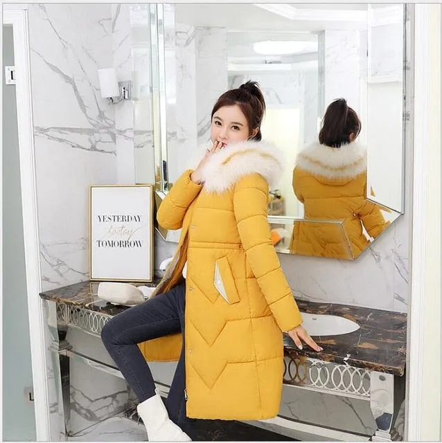 New Arrival Parkas Fashion Coats Women Winter Sweater Fur Collar Hood Warm Cotton Coat Women Clothes