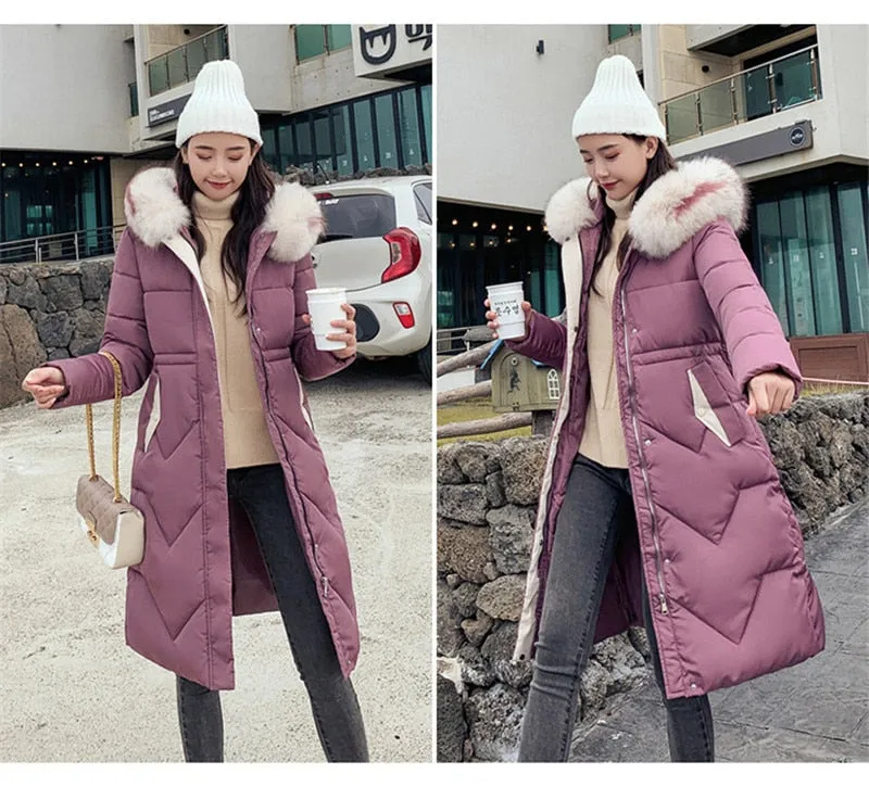 New Arrival Parkas Fashion Coats Women Winter Sweater Fur Collar Hood Warm Cotton Coat Women Clothes